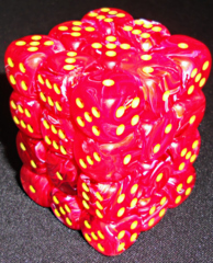 36 Red w/Yellow Vortex 12mm D6 Dice Block